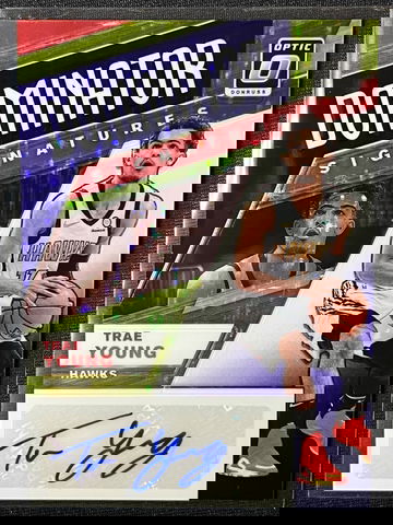 2019 Panini Optic Prizm /29 Trae Young Dominator Signatures Purple Stars Auto .