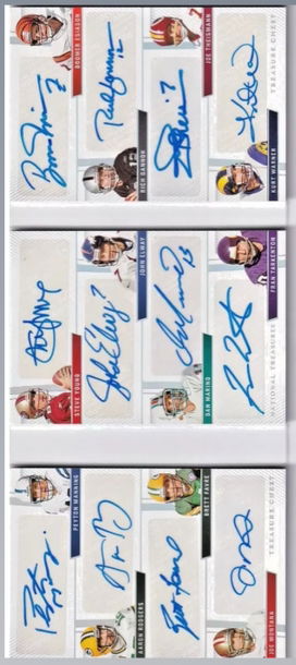 2022 Manning, Rodgers, Favre, Montana, Young, Elway, Marino, Esiason, Theismann National Treasures Treasure Chest 5/10