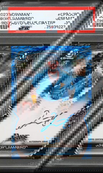 2023 Bowman #CPA-JCR Junior Caminero CHR PROS AUTO-BLUE CRATER /150 Auto PSA 10