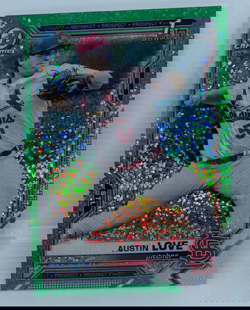 2021 Austin Love 1st Bowman Draft Green Speckle Refractor /99. St Louis Cardinals