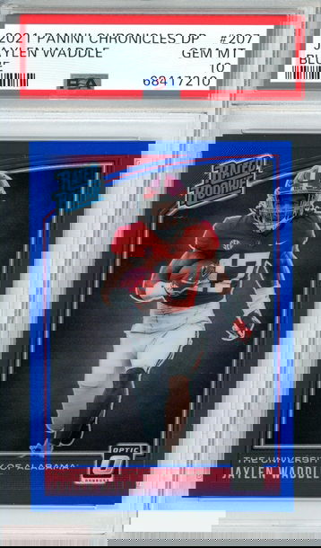 2021 PANINI CHRONICLES DP JAYLEN WADDLE #207 BLUE 66 OF 99 POP 2! RC PSA 10