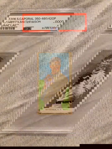 T206 HOF Christy Mathewson S.Caporal 350-460/42OP Dark Cap PSA 2