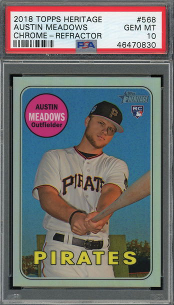 2018 TOPPS HERITAGE AUSTIN MEADOWS PIRATES RAYS CHROME - REFRACTOR /569 ROOKIE PSA 10 POP 9!