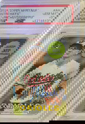 2018 Topps Heritage Austin Hays Real One Auto PSA 10
