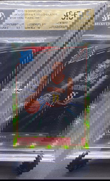 2018-19 Donruss Trae Young Rated Rookie Holo Green & Yellow Laser   BGS 9.5