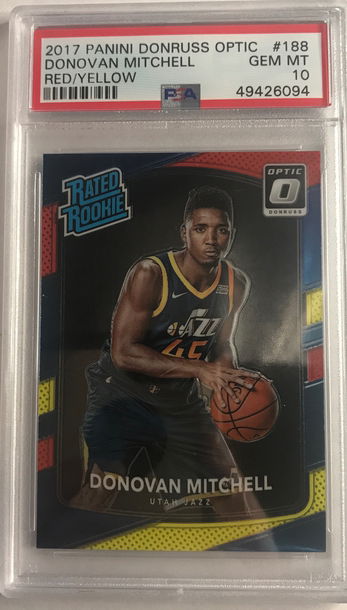 2017 Panini Donruss Optic Donovan Mitchell Red/Yellow PSA 10 Gem-Mint