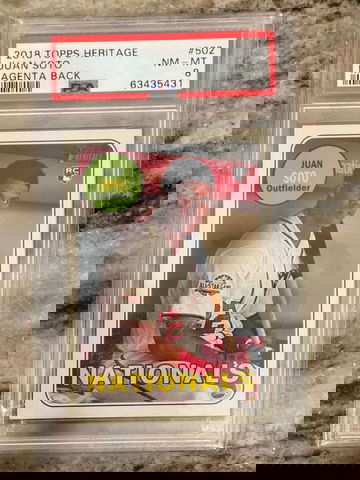 Juan Soto topps heritage RC magenta back