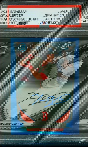 2014 BOWMAN PROSPECT AUTO MOOKIE BETTS PROS.AUTO.CHR-BLUE REFRACTOR /150 PSA 10/10