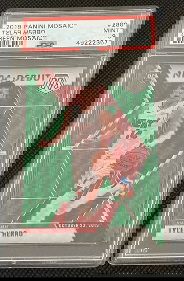 Tyler Herro 2019 Mosaic Debut Green Prizm PSA 9