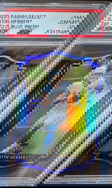 2020 Panini Select Justin Herbert Die - Cut Blue Prizm Premier Level PSA 10