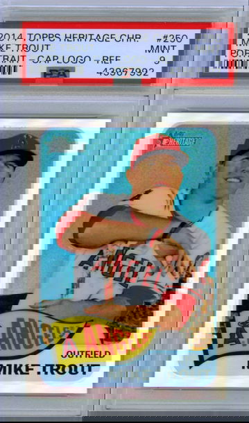 2014 Topps Heritage Chrome #250 Mike Trout Portrait-Cap Logo Refractor PSA 9 MINT!
