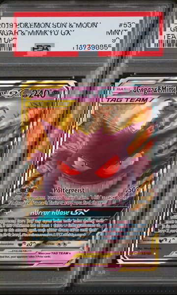 2019 Pokemon Sun and Moon Team Up Gengar/Mimikyu Gx #53 PSA 9