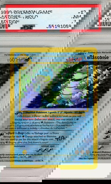 1999 POKEMON GAME BLASTOISE-HOLO #2 1ST EDITION PSA 7 NM