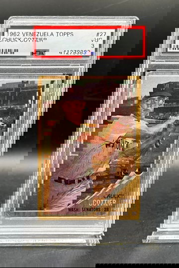 1962 Venezuela Topps #27 Chuck Cottier Washington Senators PSA 3