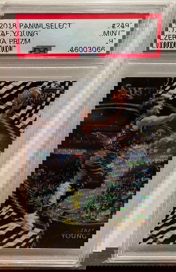 2018 Panini Select Zebra Prizm Courtside SSP Trae Young RC PSA9