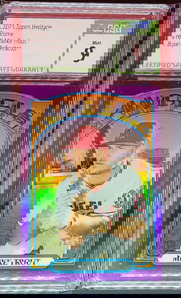 2021 Topps Heritage Chrome #169 Mike Trout Purple Refractor CSG Mint 9