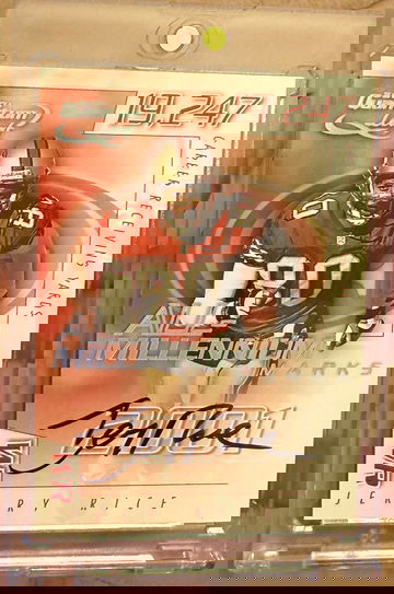 2001 Quantum Leaf Jerry Rice All-Millennium Marks /100 On Card Auto