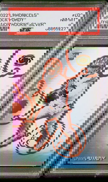 2022 Brock Purdy Chronicles Dynagon Silver Prizm D2 Rookie RC PSA 8