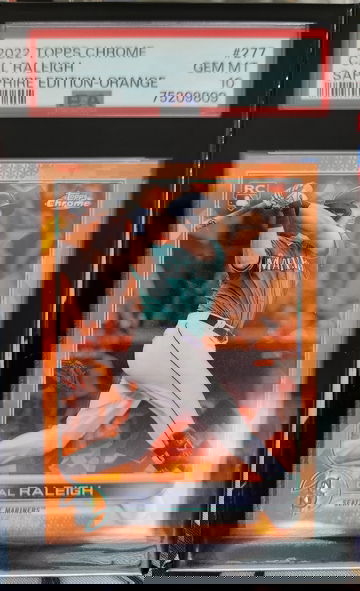 2022 Topps chrome sapphire CAL RALEIGH Orange refractor /25 PSA 10