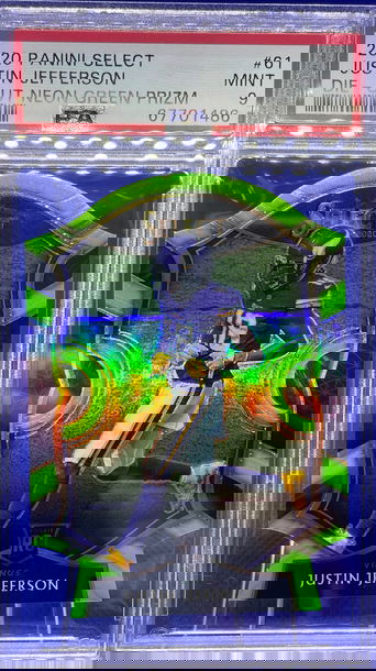 2020 PANINI SELECT JUSTIN JEFFERSON RC ROOKIE CONCOURSE NEON GREEN PSA 9 MINT SP