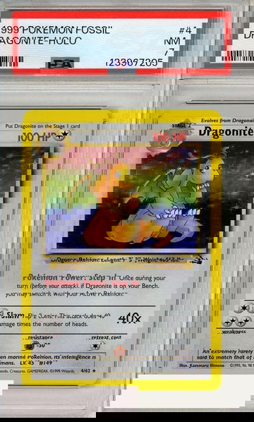 1999 POKEMON FOSSIL DRAGONITE-HOLO #4 PSA 7 NM