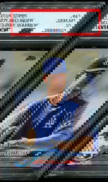 2018 Topps #42 Cody Bellinger Blue/Gray Warmup PSA 10 GEM MINT SP Short Print