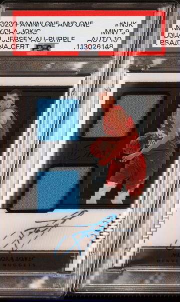 2020 Panini One and One Nikola Jokic Dual Jersey Purple /25 PSA 9/10