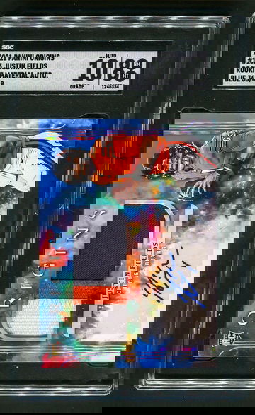 2021 PANINI ORIGINS Justin Fields Blue /49 RPA ROOKIE PATCH AUTO BEARS SGC 8/10