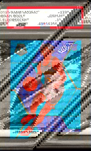 2019-20 Mosaic Jordan Poole Blue Fluorescent #/15 PSA 10 GEM-MT