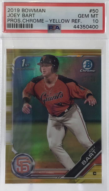 2019 Bowman Joey Bart Yellow Refractor PSA 10-Gem Mint