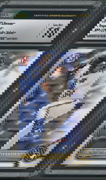 2022 Bowman Prospects Felix Valerio BP-128 Bowman 1st - CSG Gem Mint 10