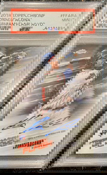 2018 Topps Chrome Rookie Freshman Flash Auto Ronald Acuna Jr 04/99 RC PSA 9 MINT