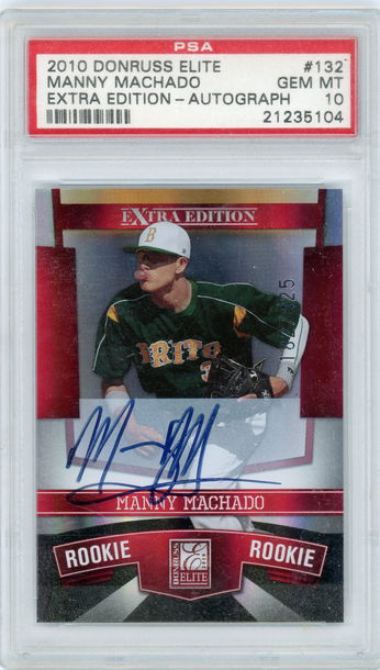 2010 DONRUSS ELITE MANNY MACHADO EXTRA EDITION -AUTOGRAPH PSA 10 182/425
