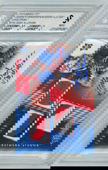 JOSH ALLEN 2018 Panini Absolute Spectrum RPA Auto Triple Patch Rc #5/99 BGS 9