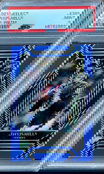 2021 SP /99 DAVIS MILLS Panini Select CLUB LEVEL BLUE PRIZM PSA 9 Rookie RC #265