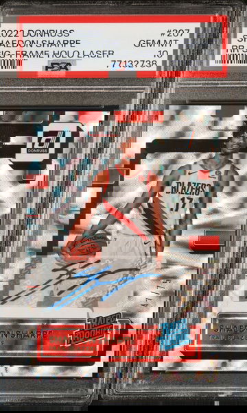 2022-23 Donruss Shaedon Sharpe Holo Laser Frame Rated Rookie Auto SP 47/75 #207 PSA 10