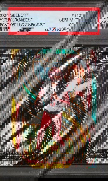 2024 Panini Select Premier Level Green and Yellow Shock Jayden Daniels #112 PSA 10