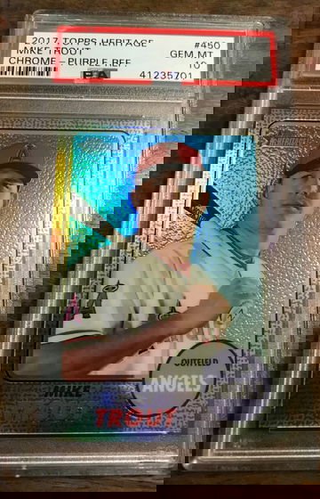 2017 TOPPS HERITAGE CHROME PURPLE REFRACTOR MIKE TROUT PSA 10 GEM NINT 