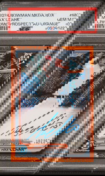 2024 Bowman Mega Box Chrome Bowman Prospect Mega Autographs Chrome-Prospect Au-Orange Max Clark #MC /25 PSA 10