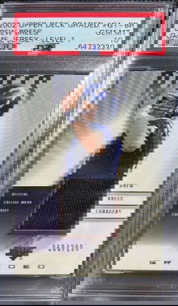 2002 Upper Deck /200 DREW BREES PSA 10 Gem Mint Game Used Jersey GU Chargers