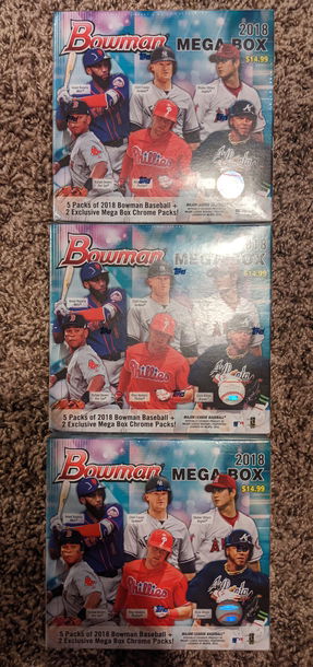 (3) 2018 Bowman Chrome Sealed Mega Box lot
