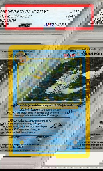1999 POKEMON JUNGLE VAPOREON-HOLO #12 1ST EDITION PSA 7 NM