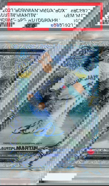 2021 BOWMAN MEGA BOX AUSTIN MARTIN #BCP87 CHROME-SP-AUTO PSA 10 GEM MT