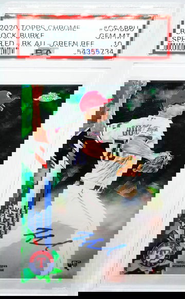 2020 Topps Chrome Sapphire 🔥 BROCK BURKE 🔥 PSA 10 Green Auto Refractor #/50 Rookie Pop 2