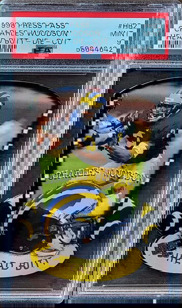 1998 SSP CHARLES WOODSON Press Pass HEAD BUTT DIE-CUT PSA 9 ROOKIE RC #HB2