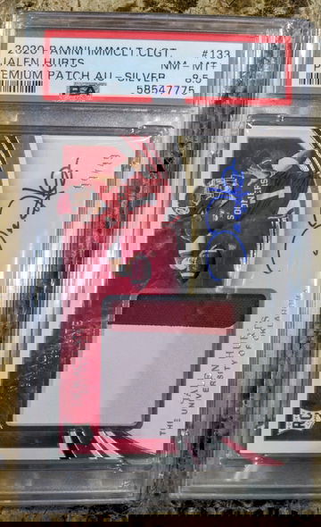 2020 Panini Immaculate Jalen Hurts Rookie Patch Autograph PSA 8.5