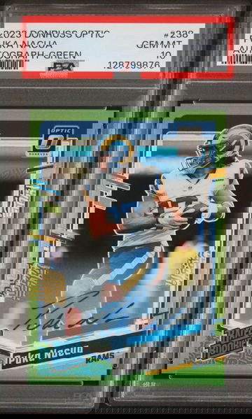 2023 Donruss Optic Rookie Autographs Green Puka Nacua #238 /5 PSA 10