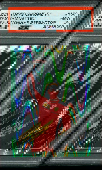 💎🚨 2021 Topps Chrome F1 SEBASTIAN VETTEL 🟢 Green Raywave /99 PSA 9 🏎🇩🇪