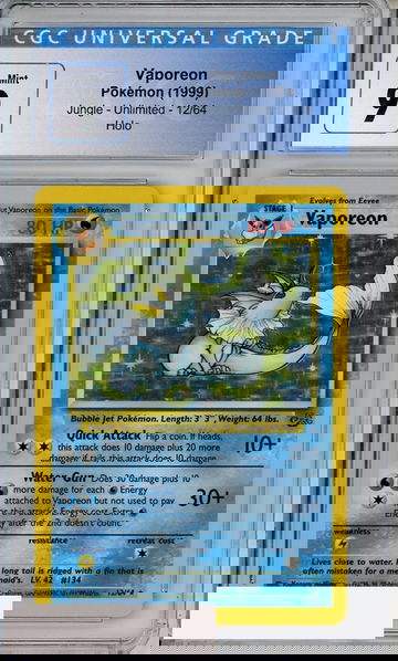 1999 POKEMON JUNGLE UNLIMITED VAPOREON #12 HOLO CGC 9