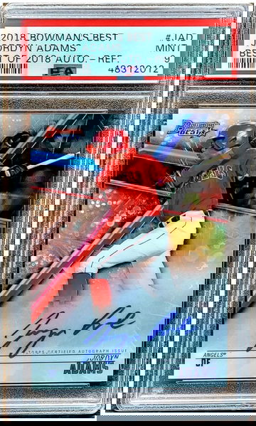 2018 JORDYN ADAMS Topps Bowmans Best Of Refractor ON CARD Auto Autograph PSA 9 POP 3 Rookie RC #JAD Los Angeles Angels